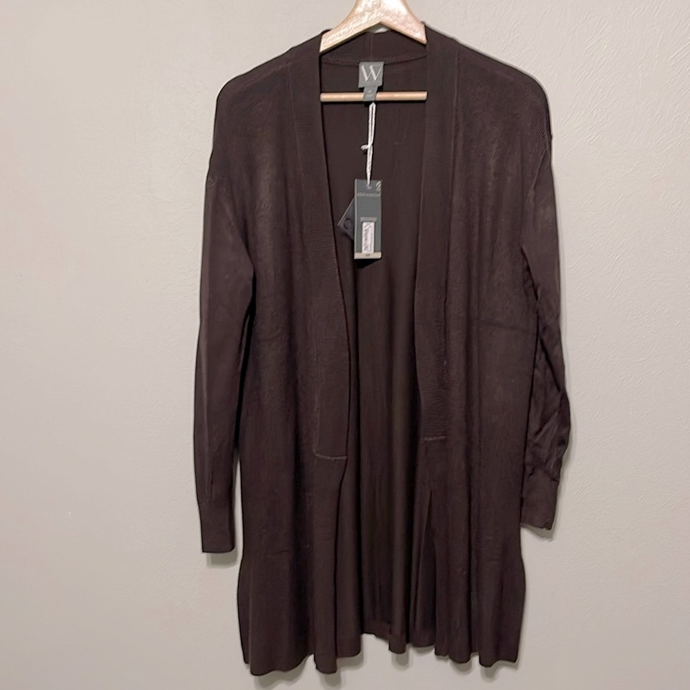 NWT Worthington Viking Brown open front long cardigan, Petite Large